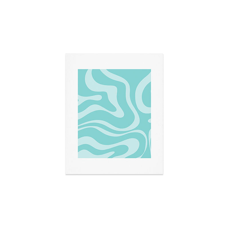 Modern Retro Liquid Swirl Fluid Abstract Pattern in Light Pastel Aqua Turquoise Art Print Gallery Image 1