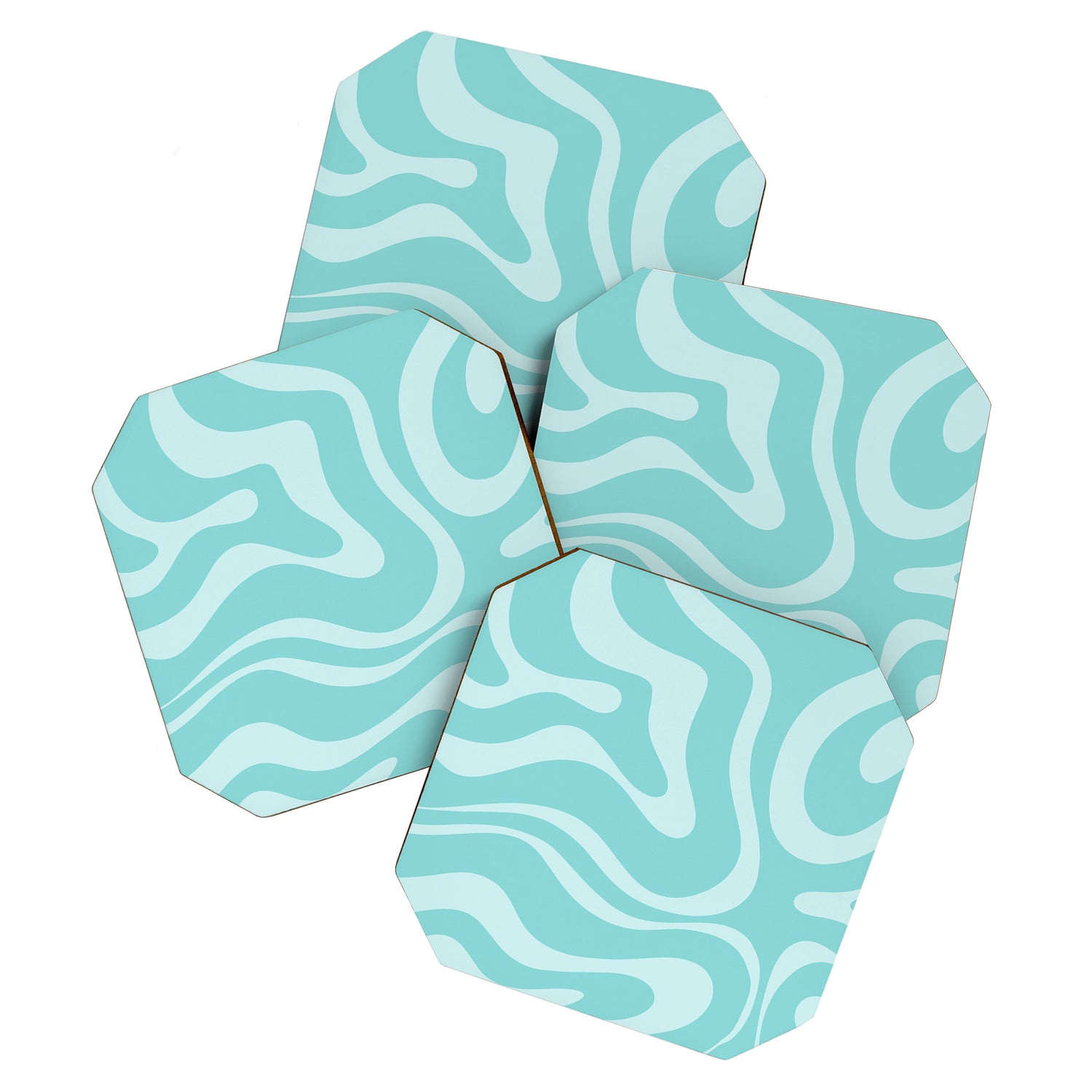 Modern Retro Liquid Swirl Fluid Abstract Pattern in Light Pastel Aqua Turquoise Coaster Gallery Image 1