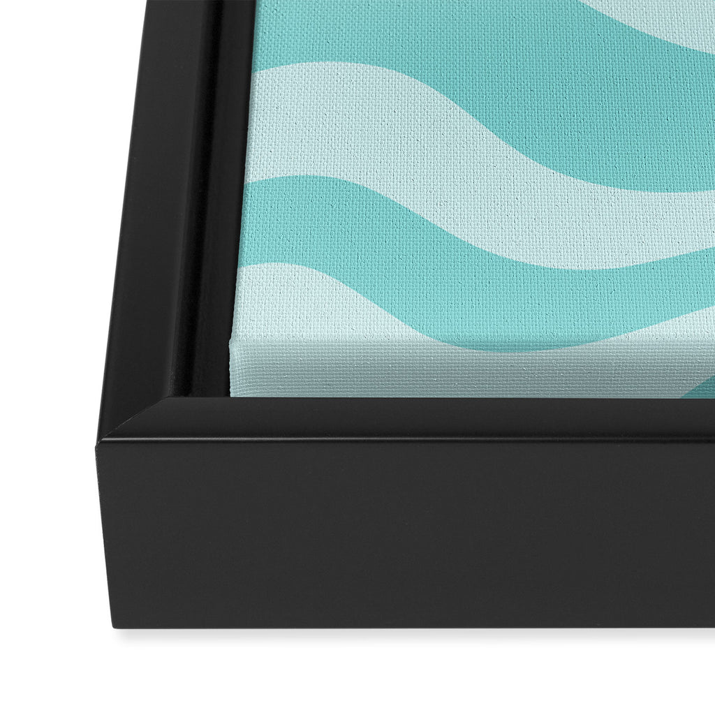 Modern Retro Liquid Swirl Fluid Abstract Pattern in Light Pastel Aqua Turquoise Framed Canvas Print Gallery Image 3