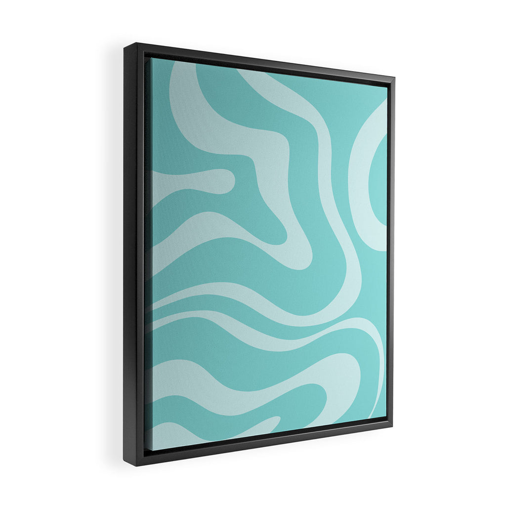 Modern Retro Liquid Swirl Fluid Abstract Pattern in Light Pastel Aqua Turquoise Framed Canvas Print Gallery Image 2