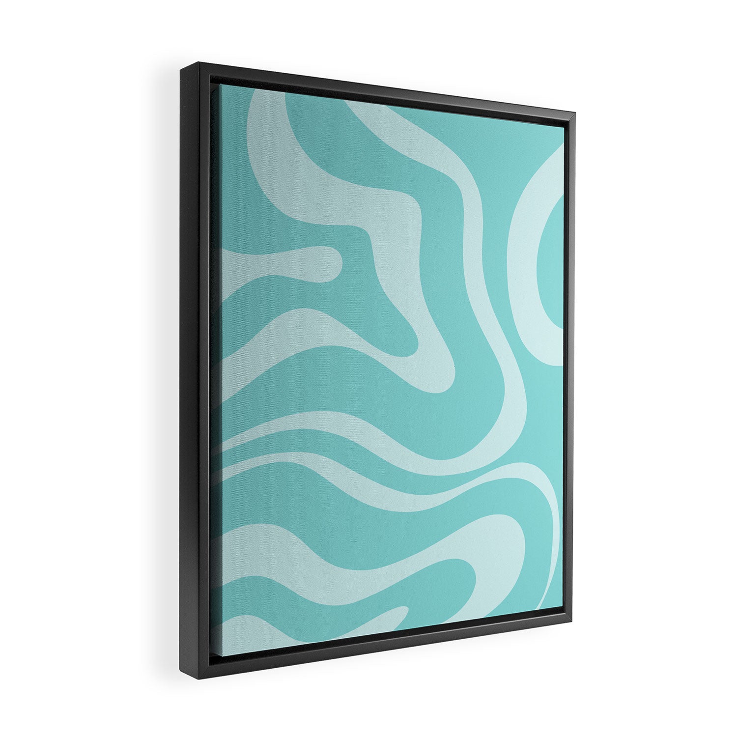 Modern Retro Liquid Swirl Fluid Abstract Pattern in Light Pastel Aqua Turquoise Framed Canvas Print Gallery Image 2