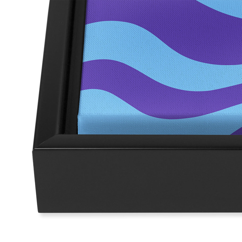 Modern Retro Liquid Swirl Fluid Abstract Purple Blue Pattern Framed Canvas Print Gallery Image 3