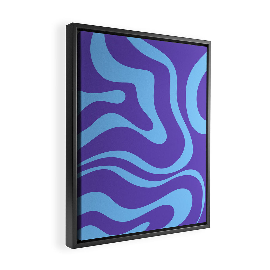 Modern Retro Liquid Swirl Fluid Abstract Purple Blue Pattern Framed Canvas Print Gallery Image 2