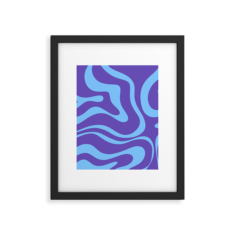 Modern Retro Liquid Swirl Fluid Abstract Purple Blue Pattern Framed Art Print Gallery Image 6