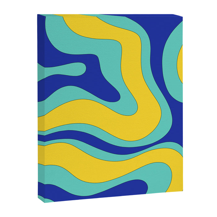 Modern Retro Liquid Swirl Funky Abstract Pattern Blue Aqua Yellow Canvas Print Gallery Image 1