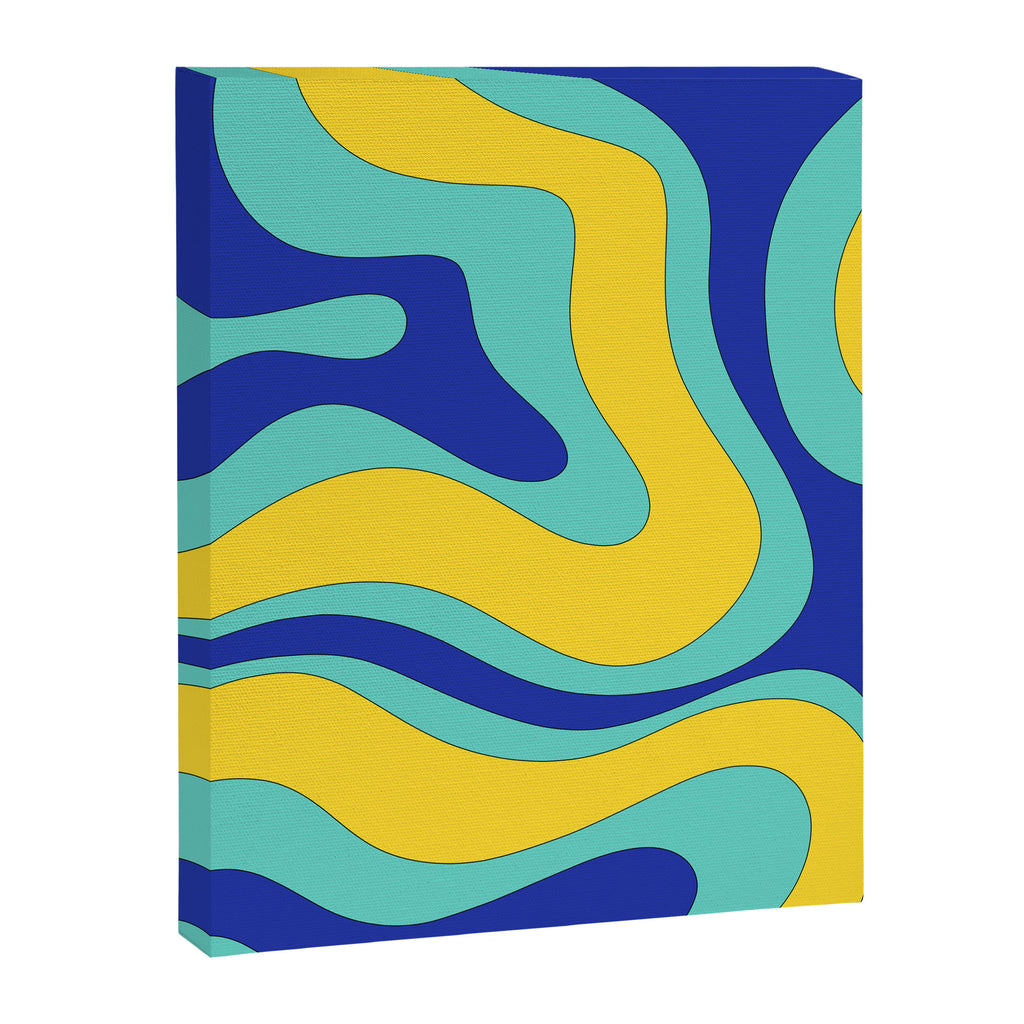 Modern Retro Liquid Swirl Funky Abstract Pattern Blue Aqua Yellow Canvas Print Gallery Image 8