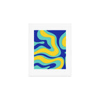 Modern Retro Liquid Swirl Funky Abstract Pattern Blue Aqua Yellow Art Print Gallery Image 1