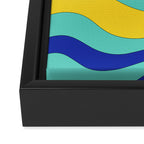 Modern Retro Liquid Swirl Funky Abstract Pattern Blue Aqua Yellow Framed Canvas Print Gallery Image 3