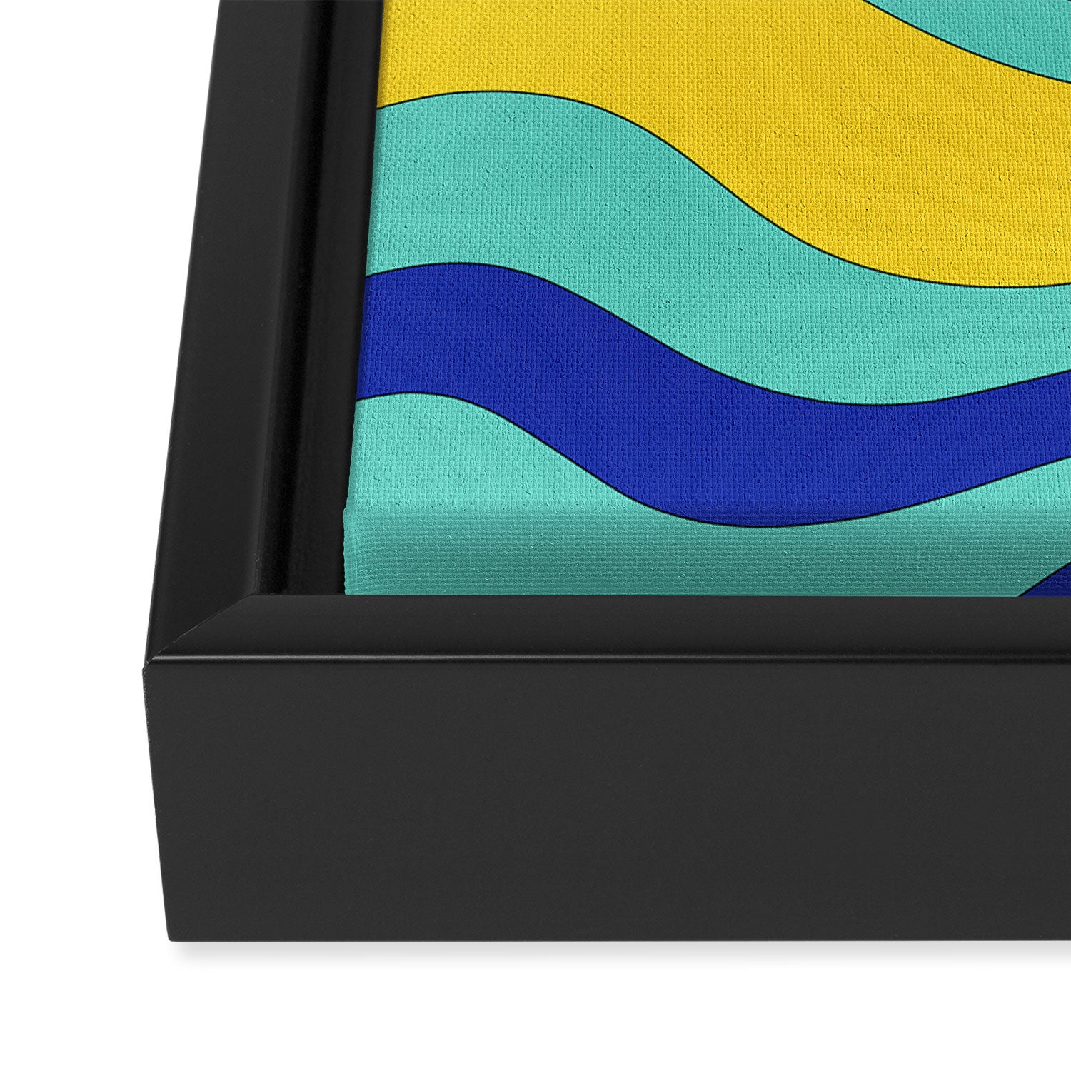 Modern Retro Liquid Swirl Funky Abstract Pattern Blue Aqua Yellow Framed Canvas Print Gallery Image 3