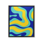 Modern Retro Liquid Swirl Funky Abstract Pattern Blue Aqua Yellow Framed Canvas Print Gallery Image 8