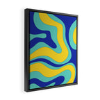 Modern Retro Liquid Swirl Funky Abstract Pattern Blue Aqua Yellow Framed Canvas Print Gallery Image 2