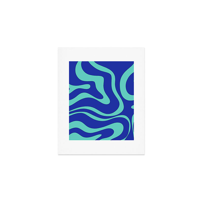 Modern Retro Liquid Swirl Funky Abstract Pattern Bright Blue Aqua Turquoise Art Print Gallery Image 1