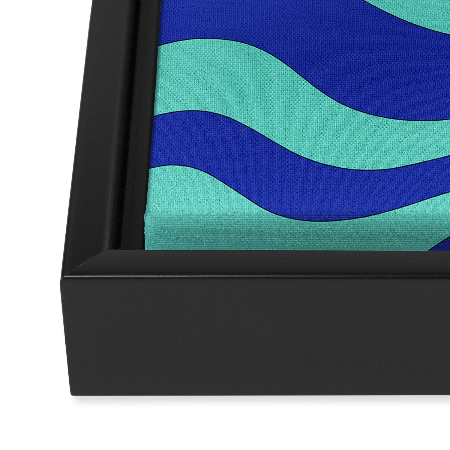 Modern Retro Liquid Swirl Funky Abstract Pattern Bright Blue Aqua Turquoise Framed Canvas Print Gallery Image 3