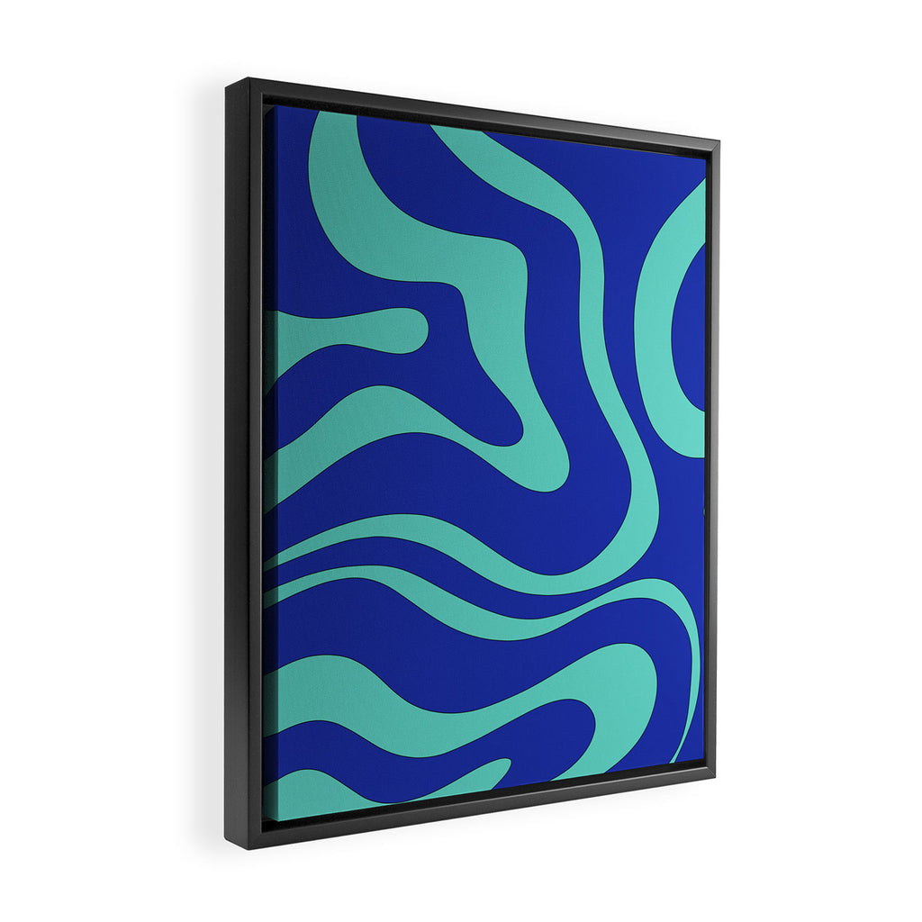 Modern Retro Liquid Swirl Funky Abstract Pattern Bright Blue Aqua Turquoise Framed Canvas Print Gallery Image 2