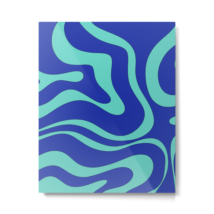 Modern Retro Liquid Swirl Funky Abstract Pattern Bright Blue Aqua Turquoise Metal Print Gallery Image 1