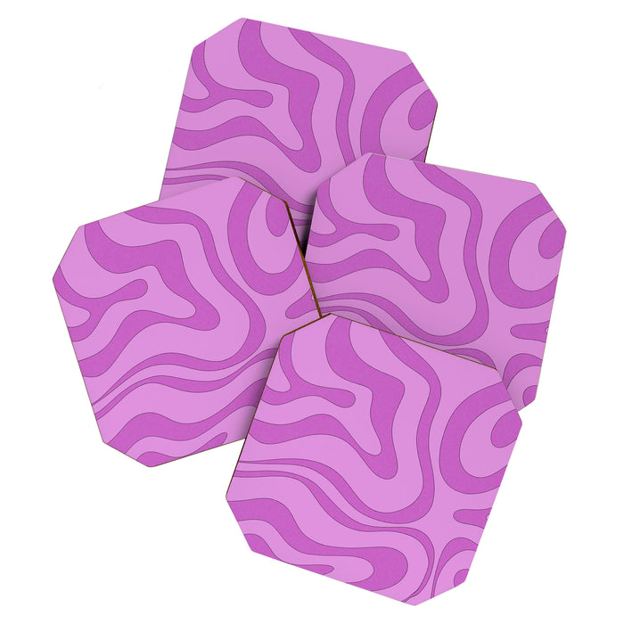 Modern Retro Liquid Swirl Funky Abstract Pattern in Danish Pastel Purple Coaster Gallery Image 1