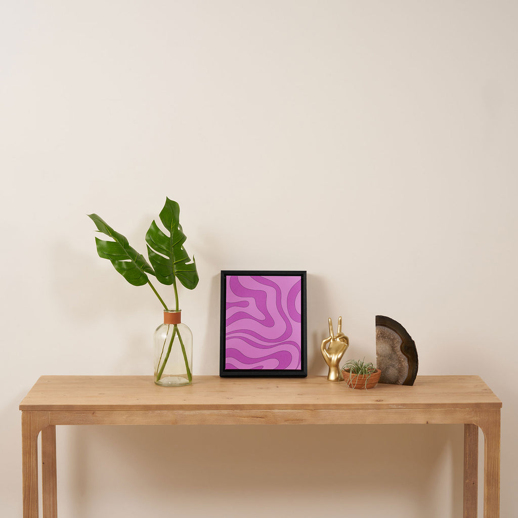 Modern Retro Liquid Swirl Funky Abstract Pattern in Danish Pastel Purple Framed Canvas Print Gallery Image 4