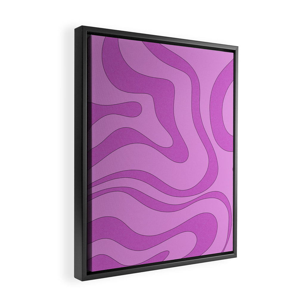 Modern Retro Liquid Swirl Funky Abstract Pattern in Danish Pastel Purple Framed Canvas Print Gallery Image 2