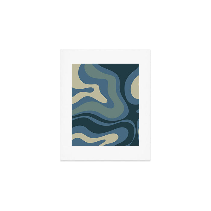 Modern Retro Liquid Swirl Abstract Pattern Square in Vintage Blue Art Print Gallery Image 1