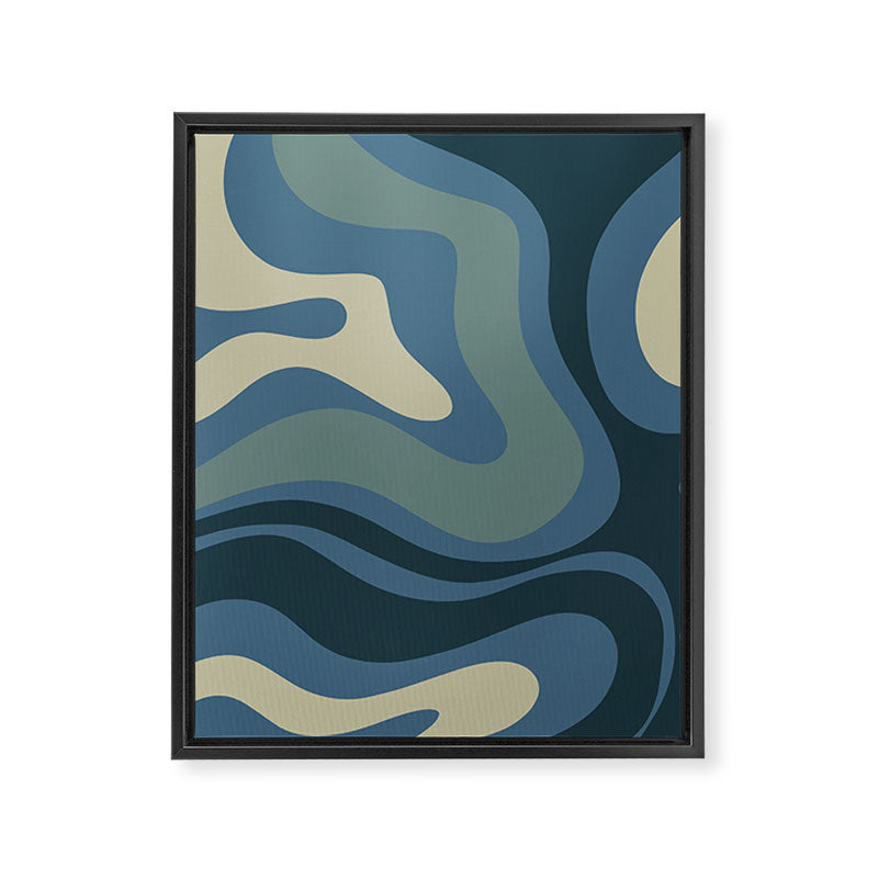 Modern Retro Liquid Swirl Abstract Pattern Square in Vintage Blue Framed Canvas Print Gallery Image 8
