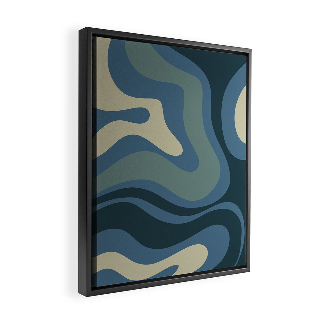 Modern Retro Liquid Swirl Abstract Pattern Square in Vintage Blue Framed Canvas Print Gallery Image 2