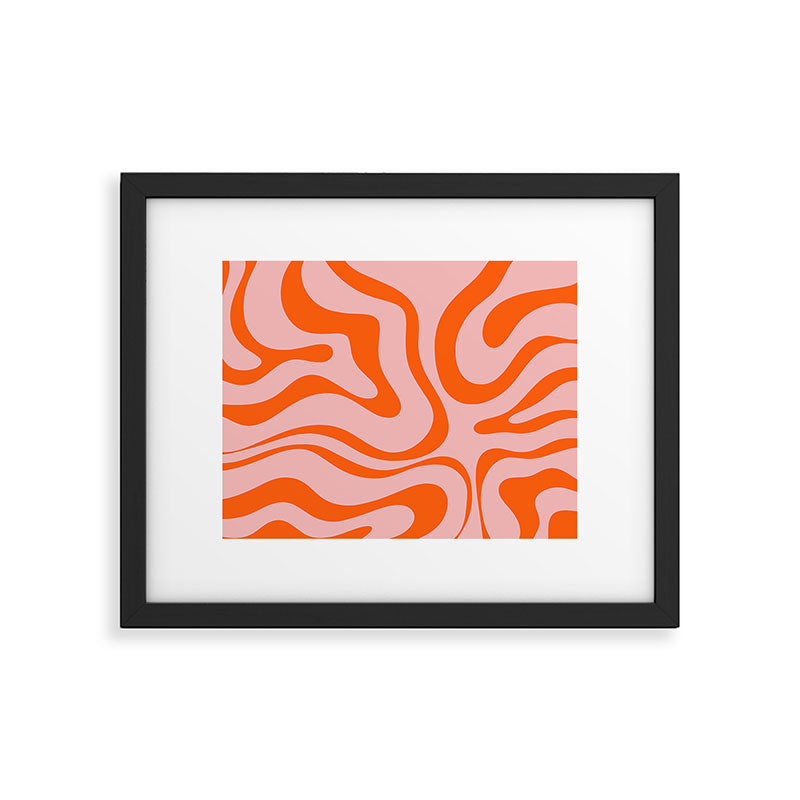 Modern Retro Liquid Swirl Pink and Orange Abstract Pattern Framed Art Print Gallery Image 5
