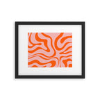 Modern Retro Liquid Swirl Pink and Orange Abstract Pattern Framed Art Print Gallery Image 5