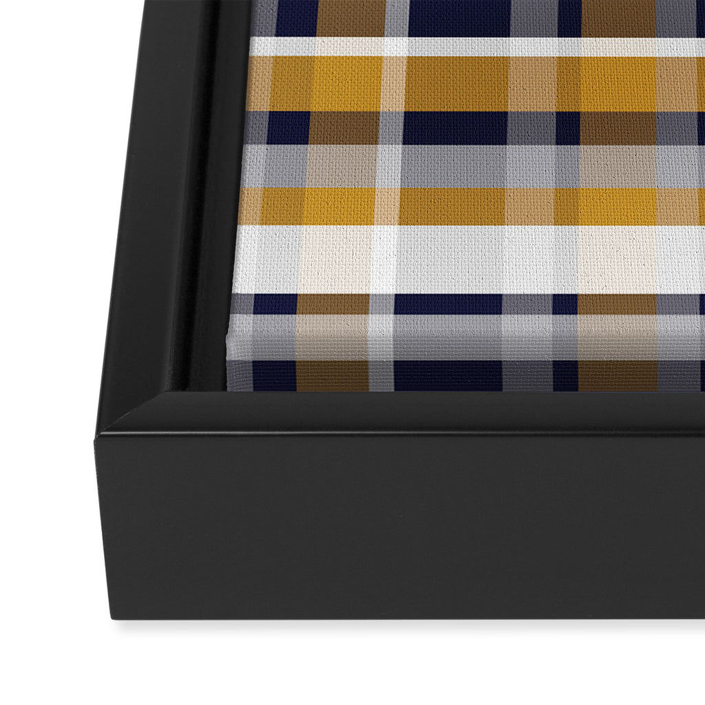 Modern Retro Plaid in Mustard Yellow, White, Navy Blue, and Grey Framed Canvas Print Gallery Image 3