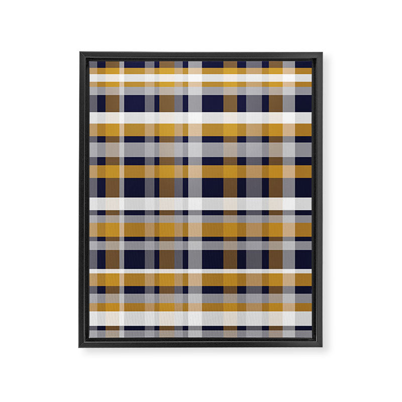 Modern Retro Plaid in Mustard Yellow, White, Navy Blue, and Grey Framed Canvas Print Gallery Image 8