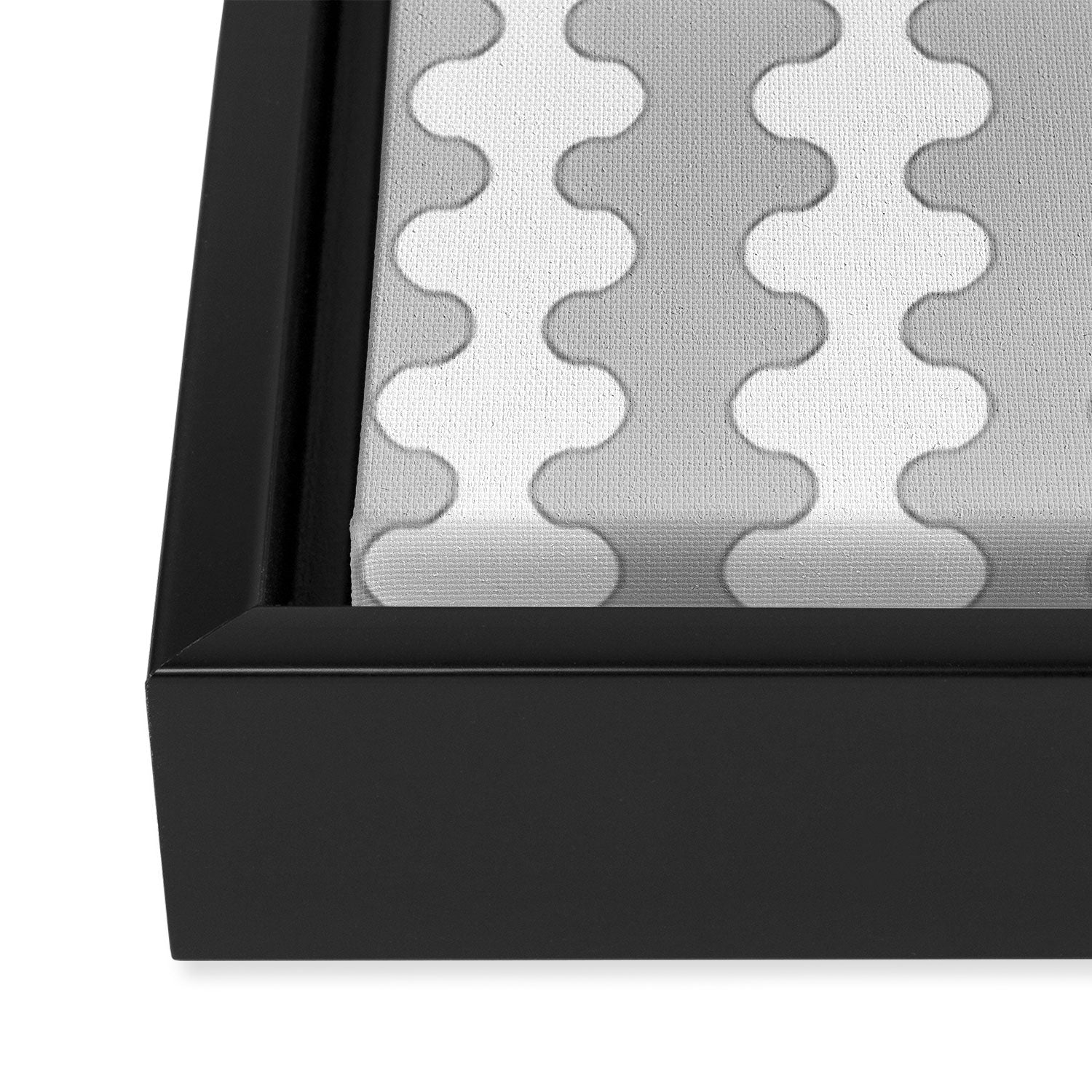 Modern Retro Wavy Ogee A-Go-Go Pop Stripes in Gray and White Framed Canvas Print Gallery Image 3