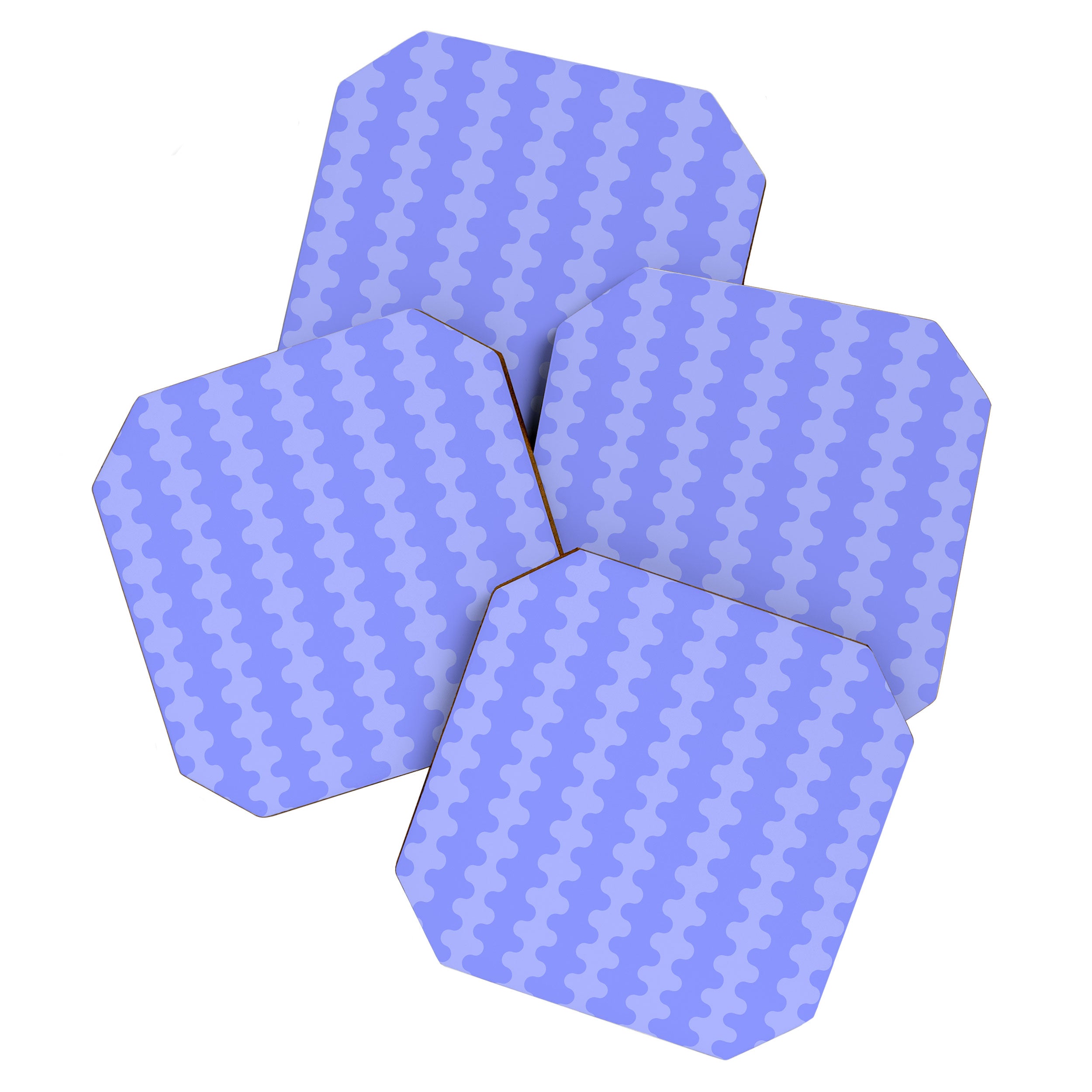 Modern Retro Wavy Ogee A-Go-Go Pop Stripes in Periwinkle Purple Coaster Gallery Image 1