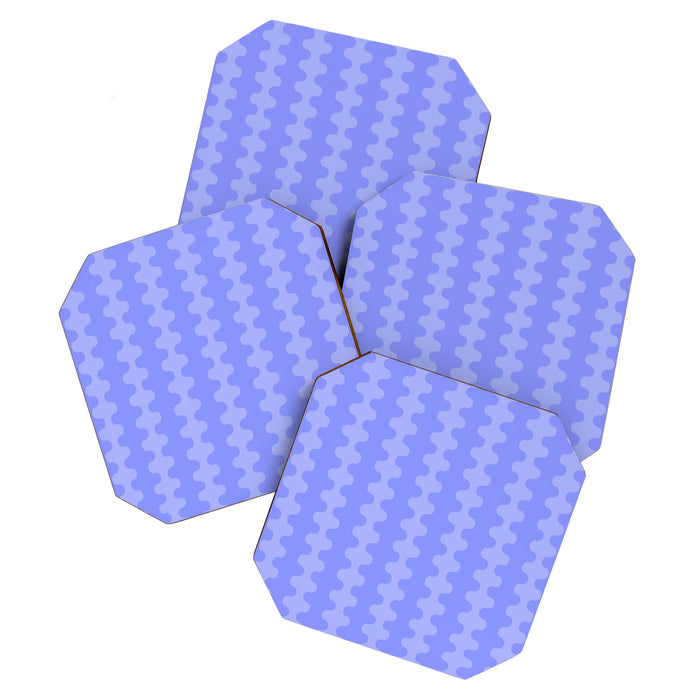 Modern Retro Wavy Ogee A-Go-Go Pop Stripes in Periwinkle Purple Coaster Gallery Image 1