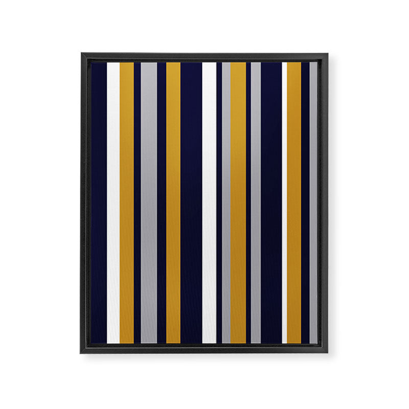 Modern Stripes in Mustard Yellow, Navy Blue, Gray, and White. Minimalist Color Block Framed Canvas Print Gallery Image 8