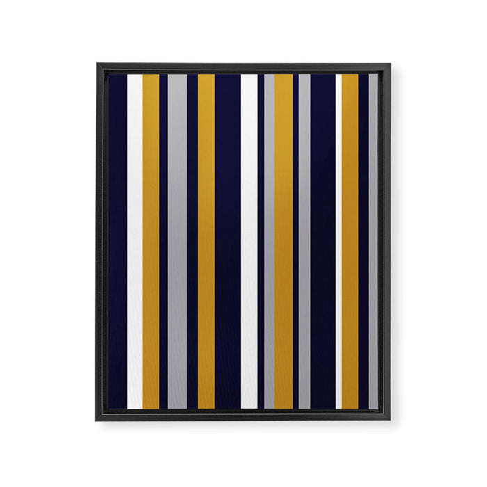 Modern Stripes in Mustard Yellow, Navy Blue, Gray, and White. Minimalist Color Block Framed Canvas Print Gallery Image 1