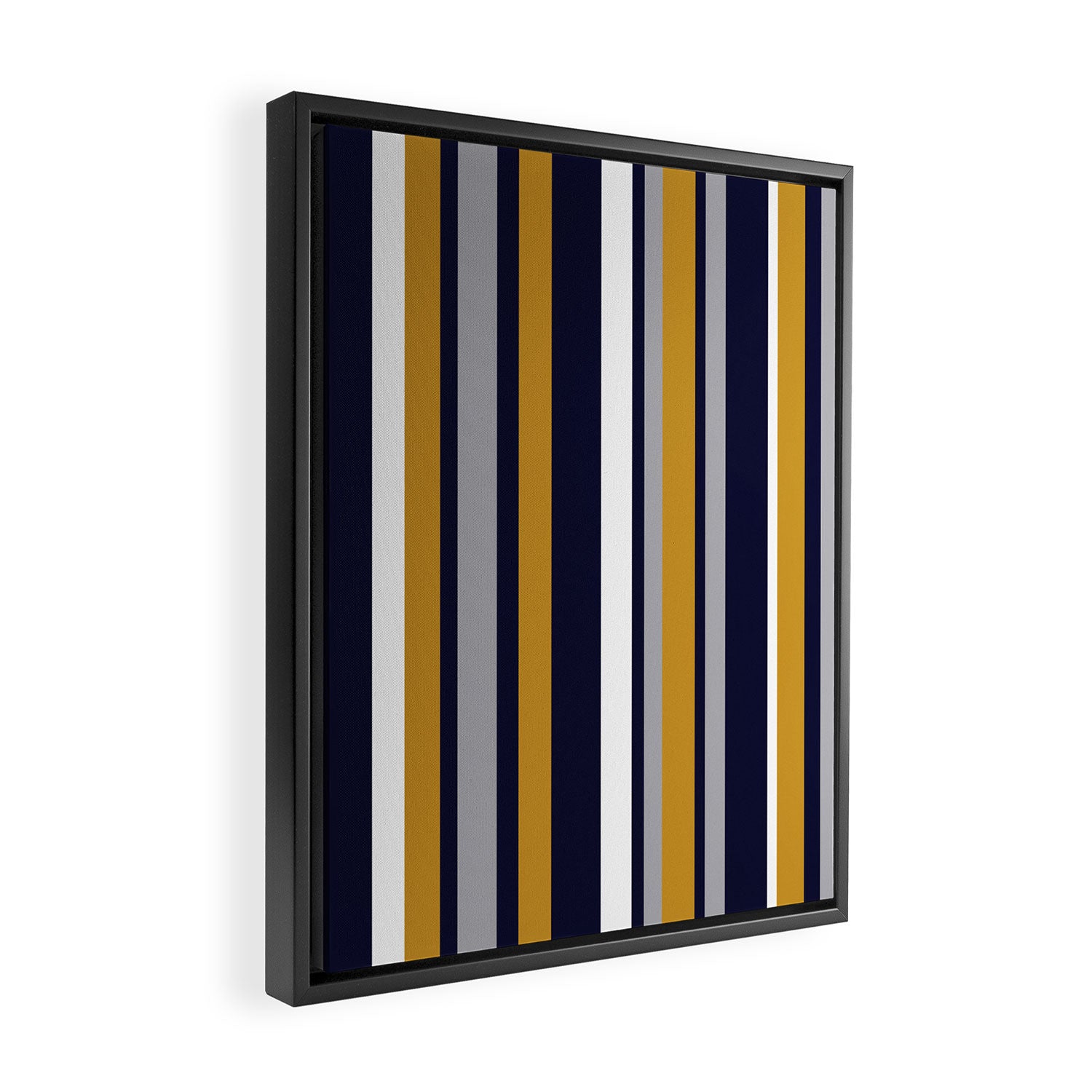 Modern Stripes in Mustard Yellow, Navy Blue, Gray, and White. Minimalist Color Block Framed Canvas Print Gallery Image 2
