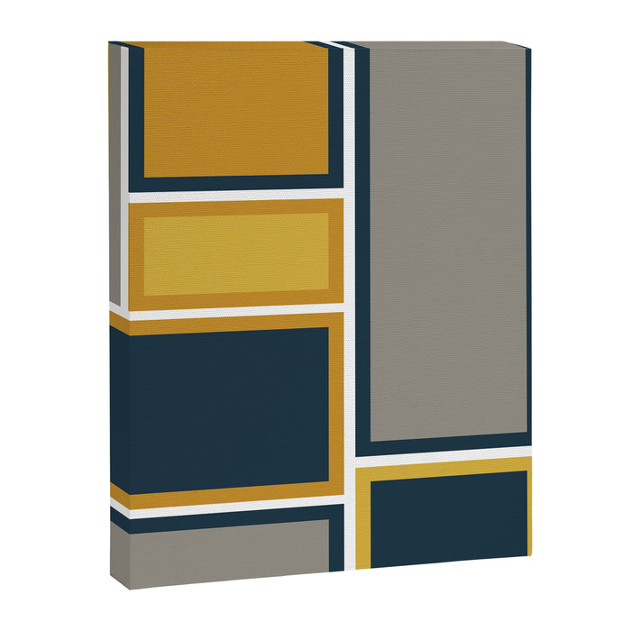 Modular Midcentury Modern Geometric Pattern in Navy Blue, Mustard, Grey, and White Canvas Print Gallery Image 1