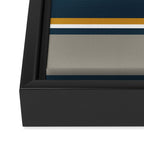 Modular Midcentury Modern Geometric Pattern in Navy Blue, Mustard, Grey, and White Framed Canvas Print Gallery Image 3