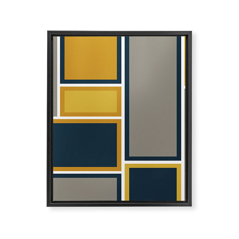 Modular Midcentury Modern Geometric Pattern in Navy Blue, Mustard, Grey, and White Framed Canvas Print Gallery Image 8