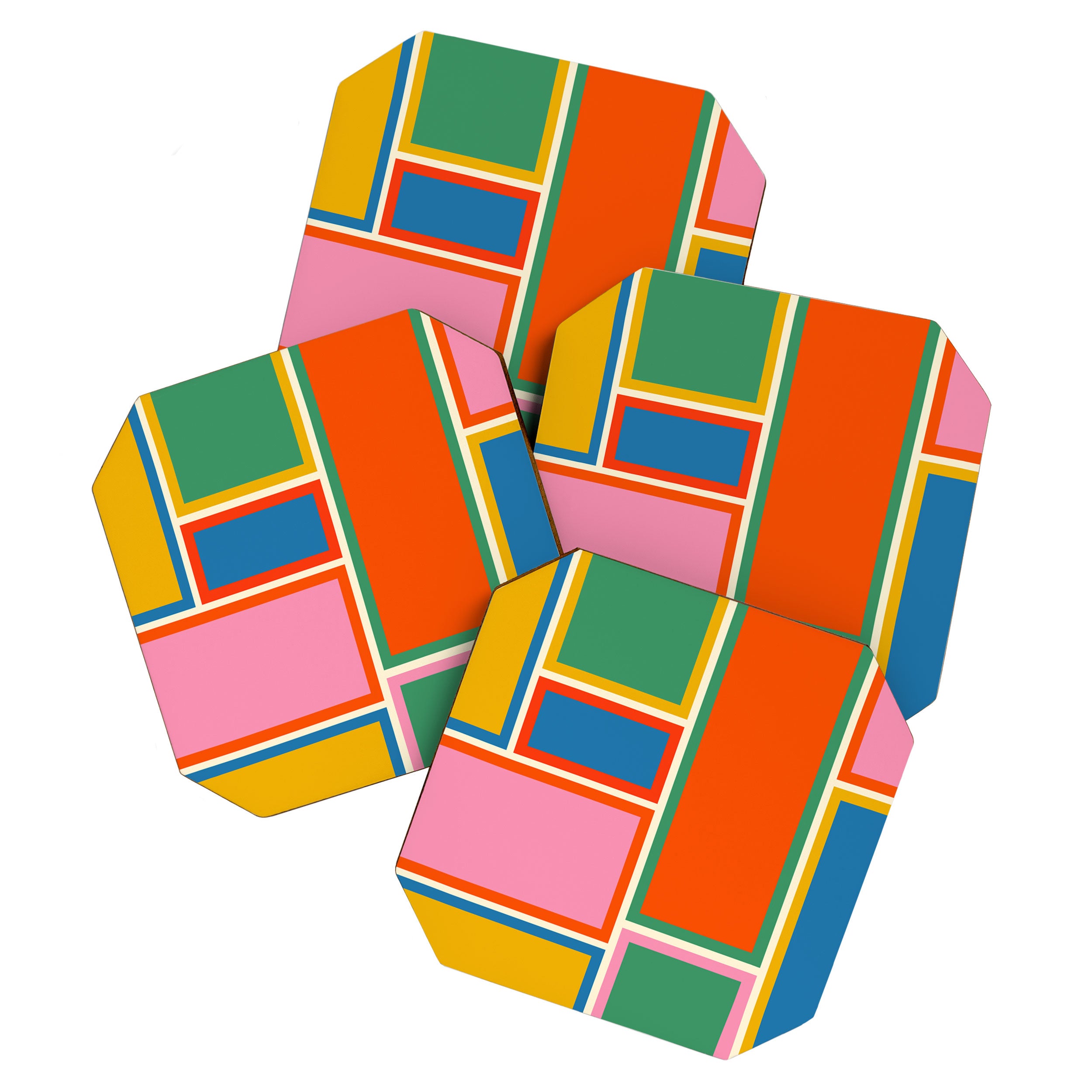Modular Midcentury Modern Geometric Pattern in Retro Pop Colors Coaster Gallery Image 1
