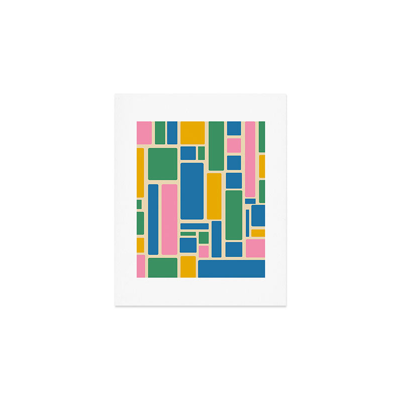Modulus Colorful Retro Geometric Pattern Green Pink Yellow Blue Art Print Gallery Image 1