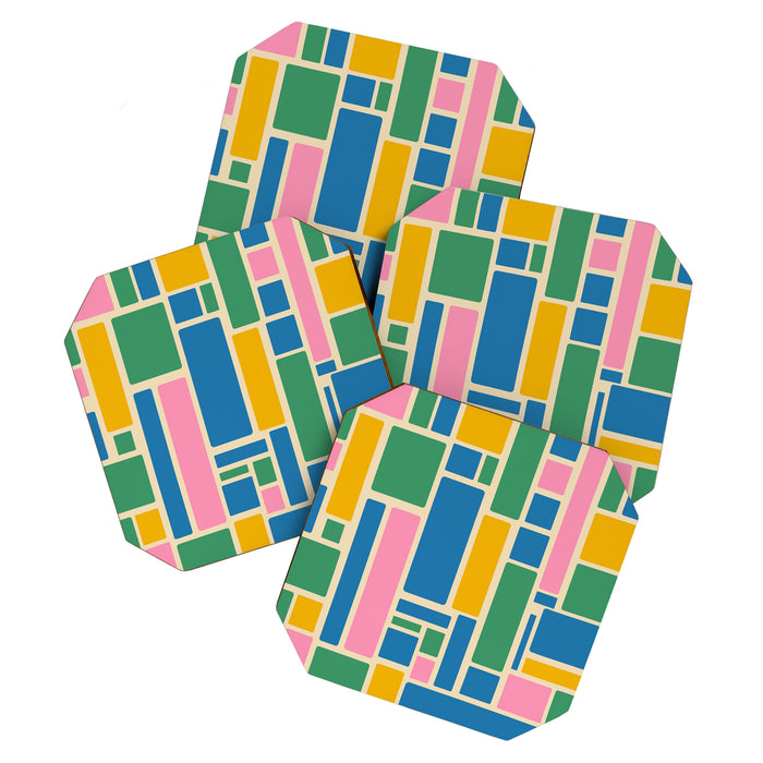 Modulus Colorful Retro Geometric Pattern Green Pink Yellow Blue Coaster Gallery Image 1