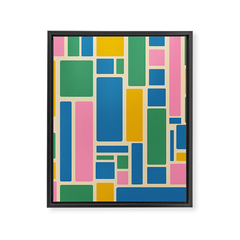 Modulus Colorful Retro Geometric Pattern Green Pink Yellow Blue Framed Canvas Print Gallery Image 8