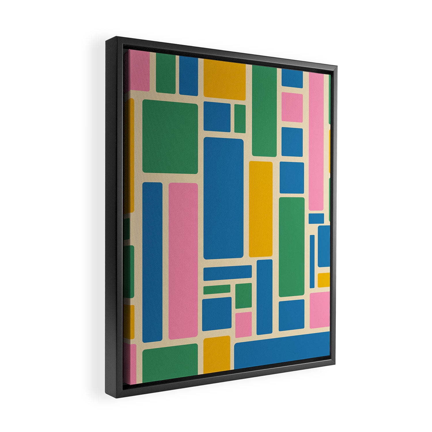 Modulus Colorful Retro Geometric Pattern Green Pink Yellow Blue Framed Canvas Print Gallery Image 2