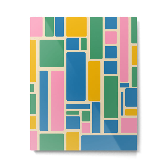 Modulus Colorful Retro Geometric Pattern Green Pink Yellow Blue Metal Print Gallery Image 1