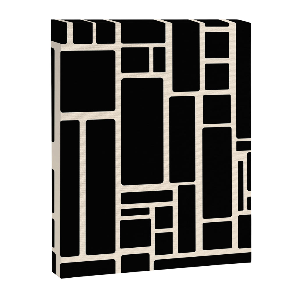 Modulus Minimalist Geometric Pattern in Black and Almond Cream Canvas Print Gallery Image 8
