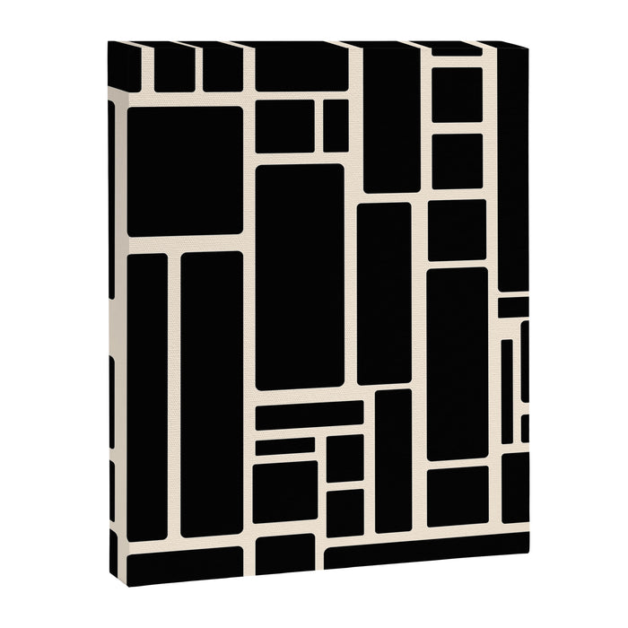 Modulus Minimalist Geometric Pattern in Black and Almond Cream Canvas Print Gallery Image 1