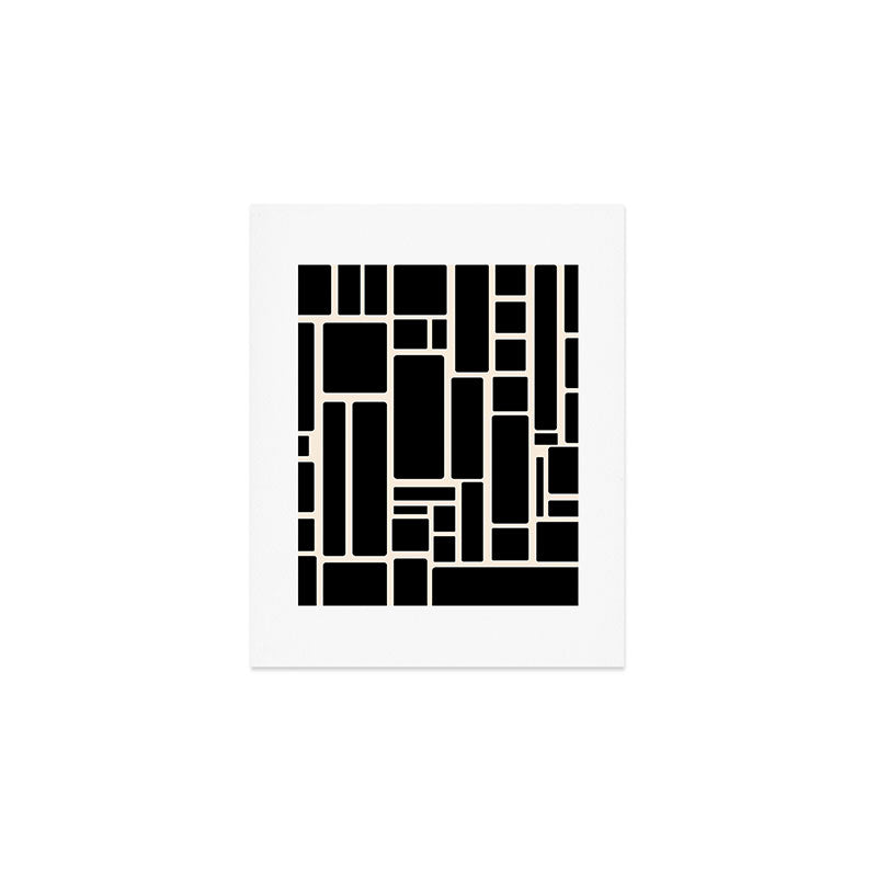 Modulus Minimalist Geometric Pattern in Black and Almond Cream Art Print Gallery Image 1