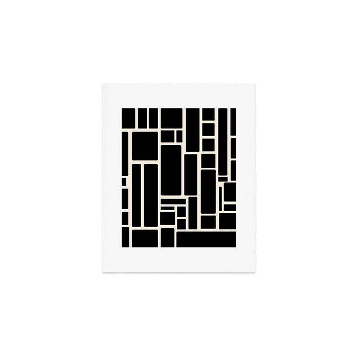 Modulus Minimalist Geometric Pattern in Black and Almond Cream Art Print Gallery Image 1