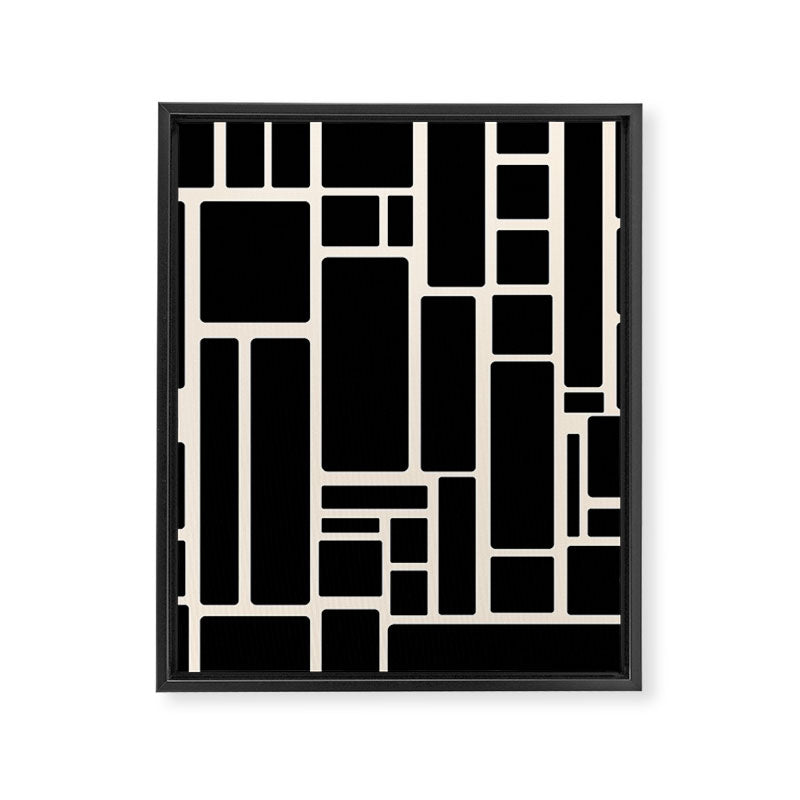 Modulus Minimalist Geometric Pattern in Black and Almond Cream Framed Canvas Print Gallery Image 8