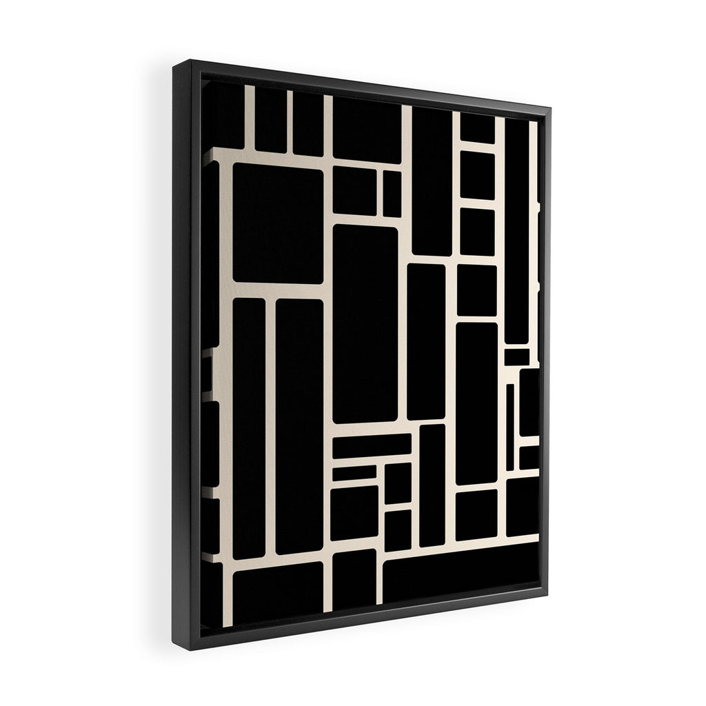 Modulus Minimalist Geometric Pattern in Black and Almond Cream Framed Canvas Print Gallery Image 2
